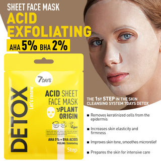 7DAYS DETOX Acid Sheet Face Mask AHA (5%) + BHA, 25 g