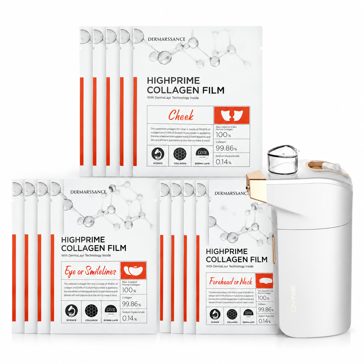 DERMARSSANCE-HIGHPRIME COLLAGEN FLIM  EYE 5 PCS/ CHEEK 5PCS/ FORHEAD 5PCS & FREE LA PERLA SET- WHITE
