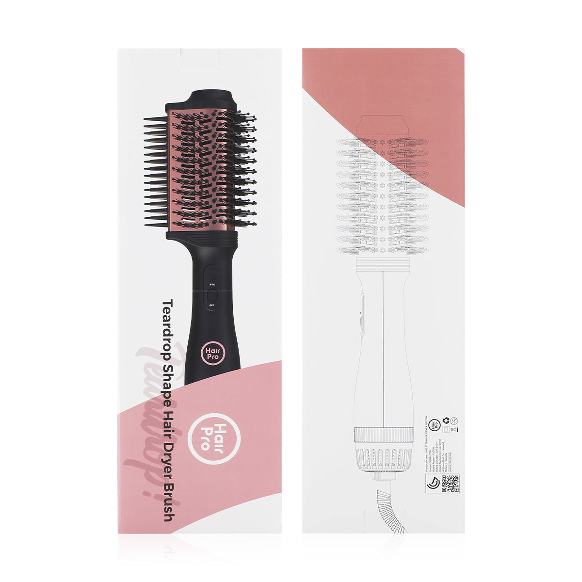 HAIR PRO - TEARDROP SHAPE HAIR DRYER BRUSH - PINK