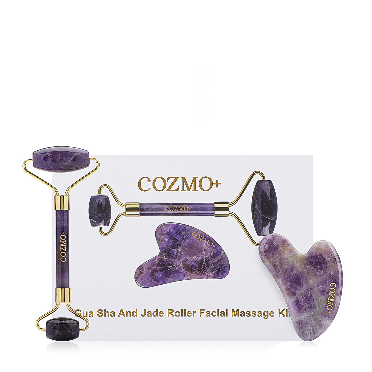 COZMO+-GUA SHA AND JADE ROLLER FACIAL MASSAGER KIT-PURPLE