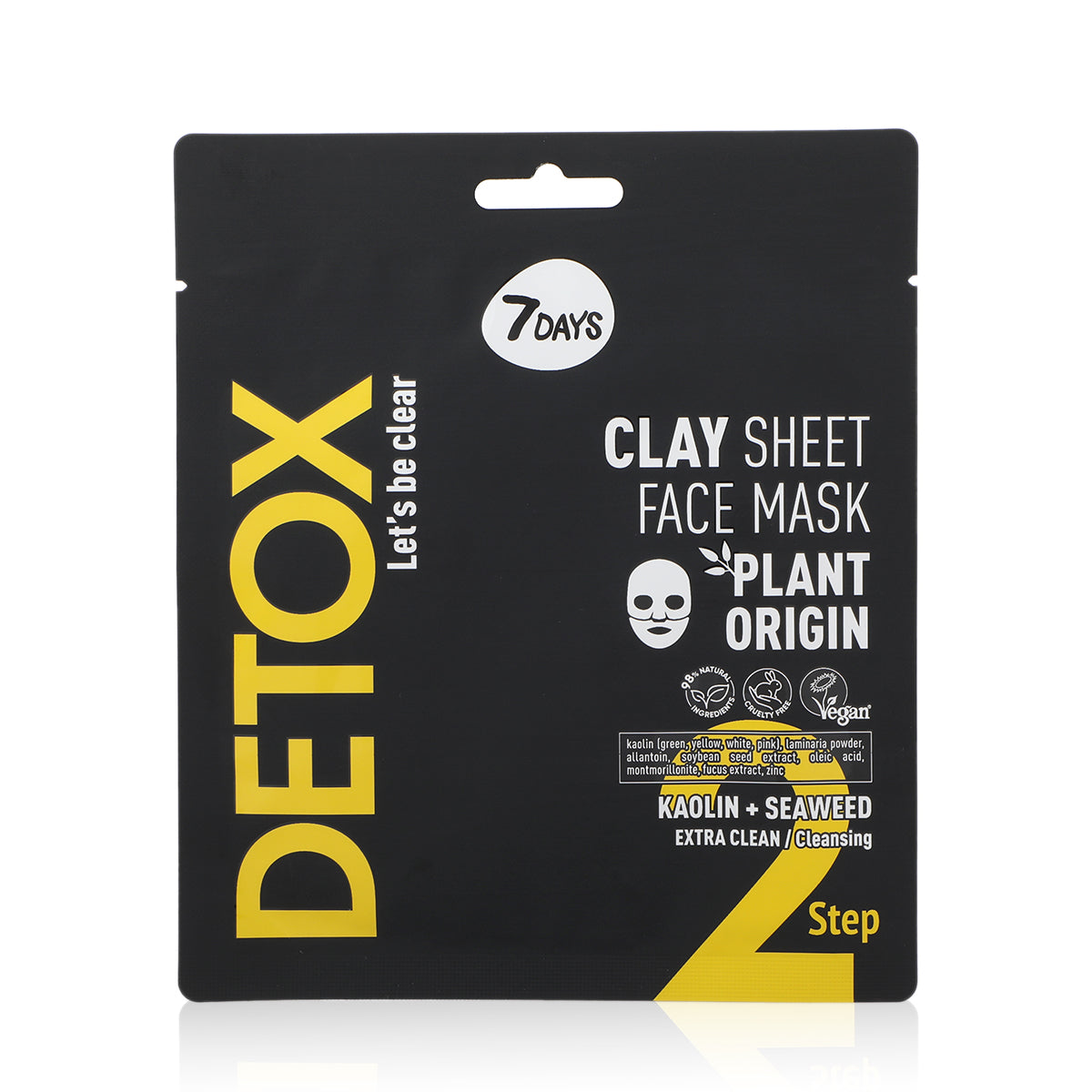 7DAYS DETOX Clay Sheet Face Mask Kaolin+Seaweed, 12 g