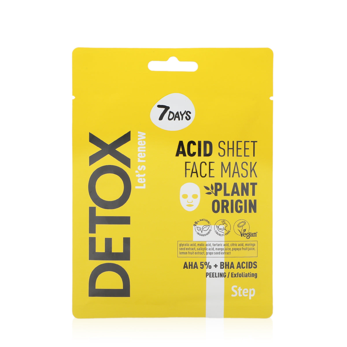 7DAYS DETOX Acid Sheet Face Mask AHA (5%) + BHA, 25 g