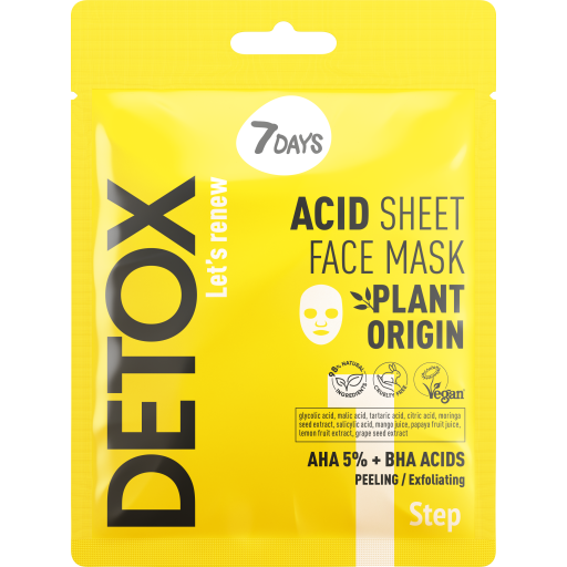 7DAYS DETOX Acid Sheet Face Mask AHA (5%) + BHA, 25 g