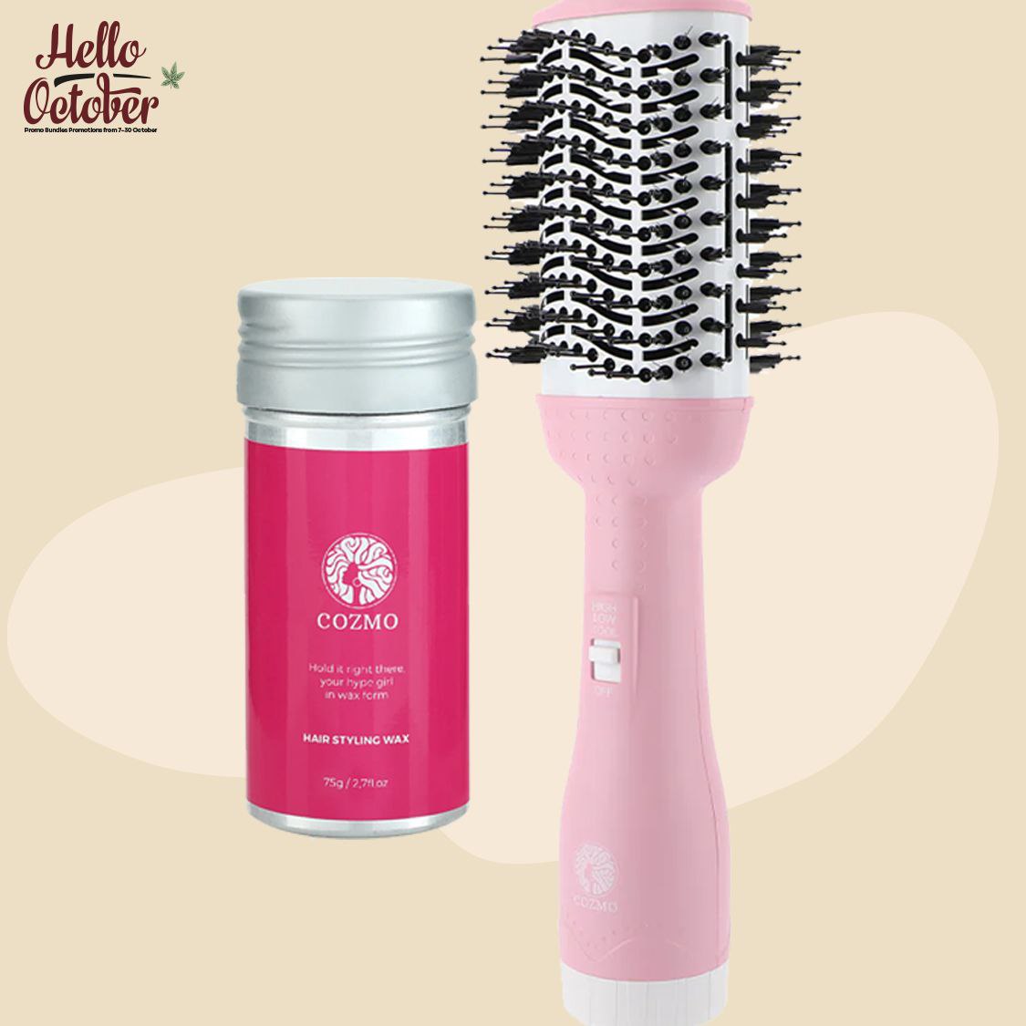 COZMO HAIR STYLING WAX + COZMO - HAIR DRYER BRUSH - PASTAL PINK